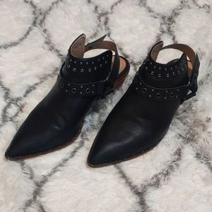 Black stacked leather heels